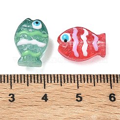 手作りのランプワークエナメルビーズ  手描きのビーズ  魚  ミックスカラー  10x15x6~7mm  穴：1.2mm&nbsp;LAMP-A014-01