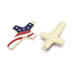 独立記念日合金エナメルペンダント  クロスチャーム  ライトゴールド  ダークブルー  39x24x2mm  穴：2.2mm&nbsp;ENAM-T021-77A-G