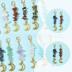 12Pcs 12 Colors Alloy Gemstone Chip Moon Pendant Decorations&nbsp;HJEW-FS00050
