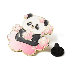 パンダと桜のエナメルピン  バックパック用合金ラペルピンバック  ゴールドカラー  ピンク  33x34mm&nbsp;FIND-E050-01A-G