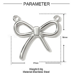 304ステンレスペンダント  ちょう結びのチャーム  ステンレス鋼色  17x16mm&nbsp;STAS-OY001-28P
