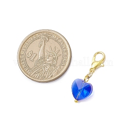 ハートガラスのペンダントデコレーション  合金製カニカン付き  ゴールドカラー  28.5mm&nbsp;HJEW-JM04021-02