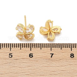 Flower Brass Micro Pave Clear Cubic Zirconia Stud Earrings&nbsp;EJEW-U064-03A-G