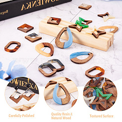 16Pcs 8 Style Opaque Resin & Walnut Wood Pendants&nbsp;RESI-CW0001-15