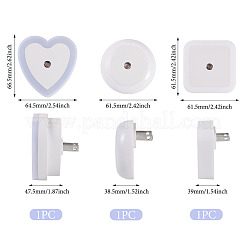 3個 3スタイル ABSプラスチック センサーLEDナイトライト  ホワイト  混合図形  61.5~66.5x38.5~47.5mm  1個/スタイル&nbsp;AJEW-TA0003-03