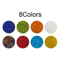 ガラスシードビーズ8色  トランスペアレント  ラウンド  ミックスカラー  2mm  穴：1mm  約15g /カラー&nbsp;SEED-YW0001-56