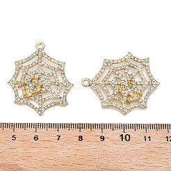 ラックメッキ合金ラインストーンペンダント  カドミウムフリー、鉛フリー、鉛フリー  クモの巣  ライトゴールド  36x30.5x3.5mm  穴：1.8mm&nbsp;PALLOY-T091-03KCG-RS
