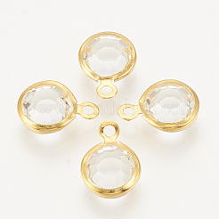 ガラスチャーム  304ステンレススチール製金具付き  フラットラウンド  多面カット  ゴールドカラー  透明  12x8.5x4mm  穴：1.5mm&nbsp;GLAA-S171-001K
