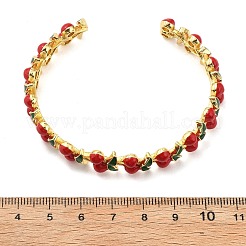 真鍮エナメルカフブレスレット  ゴールドカラー  チェリー  内径：2-1/4x2インチ（5.7x5.1cm）&nbsp;BJEW-L703-02A-G