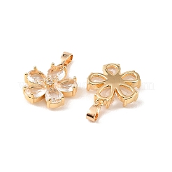 真鍮と透明キュービックジルコニアのペンダント  花のチャーム  18KGP本金メッキ  17.5x15.5x4mm  穴：5x3mm&nbsp;KK-G558-05G
