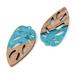 Transparent Resin & Walnut Wood Pendants&nbsp;RESI-S389-048A-B03