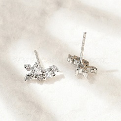真鍮マイクロペーブクリアキュービックジルコニアスタッドピアス  鉛フリー＆カドミウムフリー  長持ちメッキ  ラックめっき  プラチナ  6x11mm&nbsp;EJEW-R016-26P-16