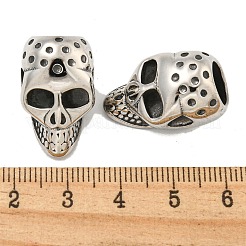 316サージカルステンレススチールヨーロピアンビーズ  大穴ビーズ  スカル  アンティークシルバー  24x14mm  穴：9mm&nbsp;STAS-Q326-02AS-04
