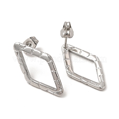 変色しない304ステンレススチール製スタッドピアス（女性用）  菱形  ステンレス鋼色  24x13mm  ピン：0.8mm&nbsp;EJEW-I281-36P
