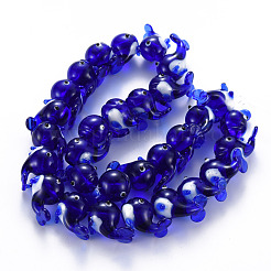 手作り凹凸柄ランプワークビーズ連売り  イルカ  ブルー  18~21x17~21x15~16mm  穴：2.5mm  約30個/連  15.75インチ（40cm）&nbsp;LAMP-S194-018-A01