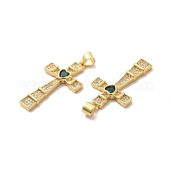 ラックメッキ真鍮マイクロパヴェキュービックジルコニアペンダント  長持ちメッキ  鉛フリー＆カドミウムフリー  クロスチャーム  18KGP本金メッキ  ミックスカラー  30x17x3mm  穴：4x5mm&nbsp;KK-K165-07G