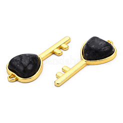 天然ラルビカイトペンダント  ライトゴールドメッキ真鍮パーツ  ハートチャーム付きキー  38x17x6.5~7mm  穴：1.8mm&nbsp;G-N326-158-02