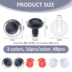 48個 3色 ABS 3D 透明アイアクセサリー、ドールアイガスケット付き  ミックスカラー  18x7mm  穴：4mm  16個/カラー&nbsp;DIY-FH0008-30