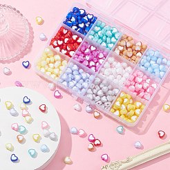 420個12色透明アクリルビーズ  二層ビーズ  ハート  ミックスカラー  7x8x4mm  穴：2mm  35個/カラー&nbsp;TACR-CJ0001-64