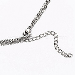 304ステンレススチール3層ネックレス  アズキチェーン付き  混合図形  ミックスカラー  16.1~16.4インチ（41~41.7cm）&nbsp;NJEW-L458-042M