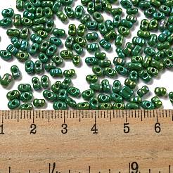 ガラスシードビーズ  不透明な色の虹  ピーナッツ  濃い緑  4x2x2mm  穴：0.8mm  約8000個/ポンド&nbsp;SEED-K009-09A-01