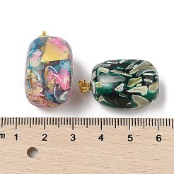 透明エポキシ樹脂ペンダント  貝殻のスライスと金色の真鍮のアイスピックピンチベイル付き  長方形  ミックスカラー  25~31x16~20x15~19mm  穴：3.5~ 4mm&nbsp;BSHE-R100-01A