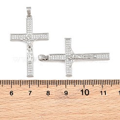イースター 真鍮製マイクロパヴェ クリアキュービックジルコニアペンダント  十字架のチャーム  プラチナ  37x22x2mm  穴：4.5x2mm&nbsp;CU-CBABDE1-03P