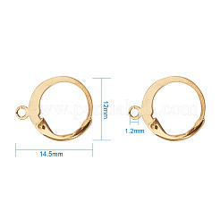 304ステンレススチールフレンチフックピアス金具  水平ループ付き  24KGP本金メッキ  14.5x12mm  穴：1.2mm  ピン：0.8x1mm&nbsp;A-STAS-G081-62G