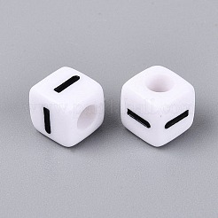 不透明なアクリルビーズ  番号の立方体  エナメル  ブラック  文字I  7.5~8x7.5~8x8~8.5mm  穴：3.6~4mm  約1200個/500g&nbsp;SACR-N020-04A-I