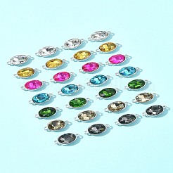 28色合金ガラスリンク/コネクター7個  多面カット  オーバル  プラチナ  ミックスカラー  22x12x6mm  穴：1.5mm  4個/カラー&nbsp;GLAA-FS0001-93