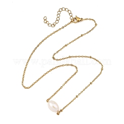 Natural Pearl Rice Pendant 304 Stainless Steel Satellite Chain Necklaces for Women&nbsp;NJEW-JN06149-01