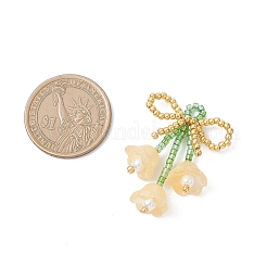ガラスシードビーズの蝶結びと花のペンダント  モカシン  38x27x12mm  穴：3x2.5mm&nbsp;PALLOY-MZ01129-03