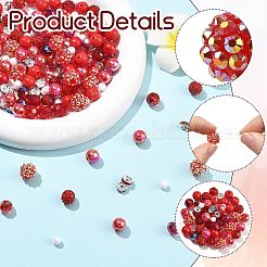 DIYビーズパーツキット 200個  真鍮ラインストーンとポリマークレイラインストーンビーズを含む  アクリル、プラスチック、樹脂、ガラスビーズ  レッド  6~12x3.8~10mm  穴：1~2.5mm&nbsp;DIY-CJ0003-47