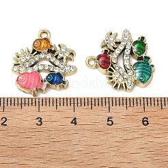 合金ラインストーンペンダント  エナメル  魚のチャーム  ゴールドカラー  19x19x3.5mm  穴：1.6mm&nbsp;FIND-C087-10G