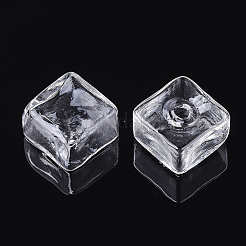 手作りの1穴吹きガラスボトル  ガラスバイアルペンダント作り用  正方形  透明  15x15x10.5mm  穴：3~4mm&nbsp;BLOW-T001-16A