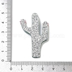 印刷された不透明なアクリルパーツ  星の付いたサボテン  スパンコール入り  グリーン  45.5x27.5x4.5mm  穴：1.5mm&nbsp;X-FIND-D283-02