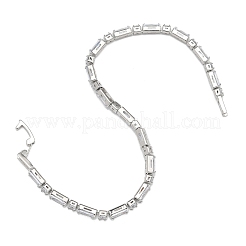 Brass Pave Clear Cubic Zirconia Rectangle & Flat Round Link Bracelets&nbsp;BJEW-YWC0002-02A