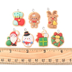 14個7スタイルのクリスマステーマ不透明樹脂ペンダント  プラチナトーンの鉄ループ付き  雪だるまとトナカイとサンタクロース  混合図形  ミックスカラー  26~31x18~22x5~6.5mm  穴：2mm  2個/スタイル&nbsp;FIND-FS0001-51