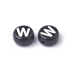 アクリルビーズ  水平穴  アルファベット付きフラットラウンド  ホワイト  7x4mm  穴：1mm  約3600個/500g&nbsp;MACR-T009-04