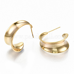 半円形真鍮スタッドピアス  ハーフフープピアス  ニッケルフリー  18KGP本金メッキ  23x24x11.5mm  ピン：0.7mm&nbsp;KK-T062-39G-NF