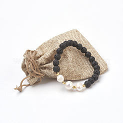 Natural Lava Rock Beads Stretch Bracelets&nbsp;BJEW-JB03880-01