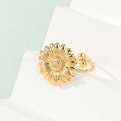 304ステンレススチールカフリング  ヒマワリ  ゴールドカラー  15.5x15.5mm  usサイズ7 1/4(17.5mm)&nbsp;RJEW-D306-14G