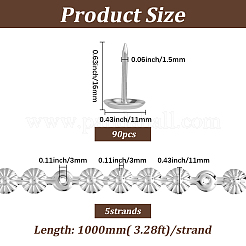 5袋の花の鉄製装飾ストリップ  鉄製の家具用釘付き  ソファアクセサリー  プラチナ  1000x11x3mm  ネジ:16x11mm&nbsp;FIND-GF0008-41A-P