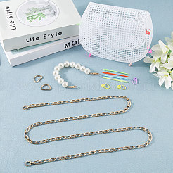 DIY プラスチック編みかぎ針編みバッグ作りキット  手作りクロスボディバッグ  プラスチック製の模造真珠の丸いビーズのバッグアジャスターチェーン1個付き  ミックスカラー  18個/セット&nbsp;DIY-CP0012-64