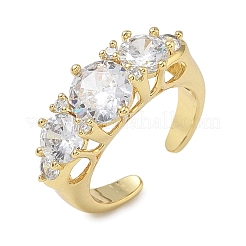 Brass Micro Pave Cubic Zirconia Cuff Open Rings for Women&nbsp;RJEW-L343-07G-02