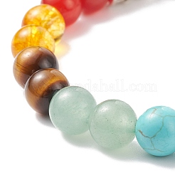 Natural Howlite & Mixed Gemstone Stretch Bracelet with Alloy Lotus Charms&nbsp;BJEW-TA00134-04