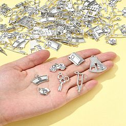 100pcs12スタイルチベットスタイル亜鉛合金ペンダント  鉛フリー＆カドミウムフリー  アンティークシルバー  13~32x6~23x1.5~8mm  穴：1.2~2mm&nbsp;TIBEP-FS0001-39