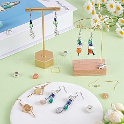 DIY ジェムストーン ドロップ イヤリング メイキング キット  天然グリーン オニキス アゲート、アゲート ナゲット、ガラス ラッパ、シード ビーズを含む  ロボット & スクエア 合金 ペンダント  304ステンレススチールピアスフック  ミックスカラー  3~40x3~26x0.6~12mm  穴：0.8~2mm&nbsp;DIY-SZ0009-75