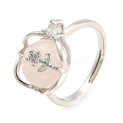 Natural & Synthetic Mixed Gemstone Round & Flower Adjustable Ring&nbsp;RJEW-G290-03P