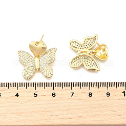 Brass Clear Cubic Zirconia Butterfly Stud Earrings&nbsp;EJEW-C147-04G